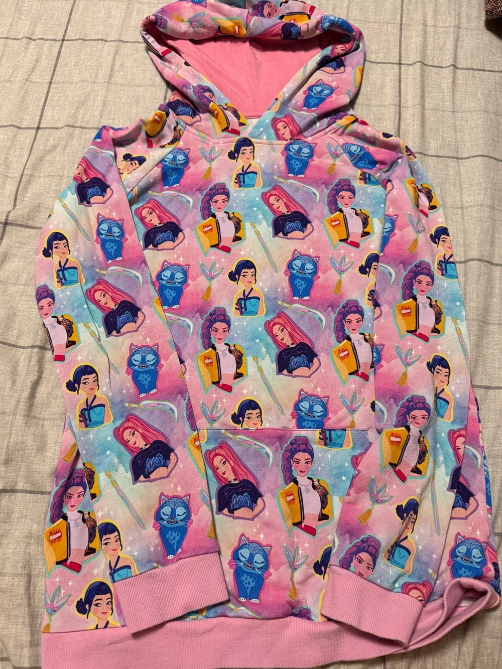 Girls' Pink K-pop demon hunters Huntrix Derpy Print Pullover Hoodie 12 14